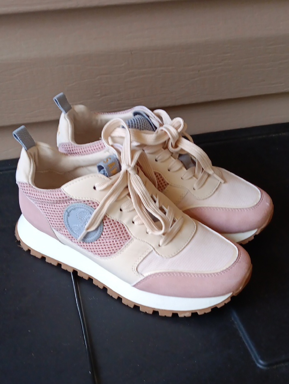 Sam & Libby Pink and Cream Lace-Up Platform Sneakers